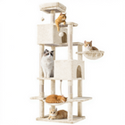Spire 66-Inch Cat Tree in beige, full tower with cats on each level