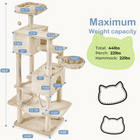Spire 66-Inch Cat Tree dimension and weight capacity diagram, beige