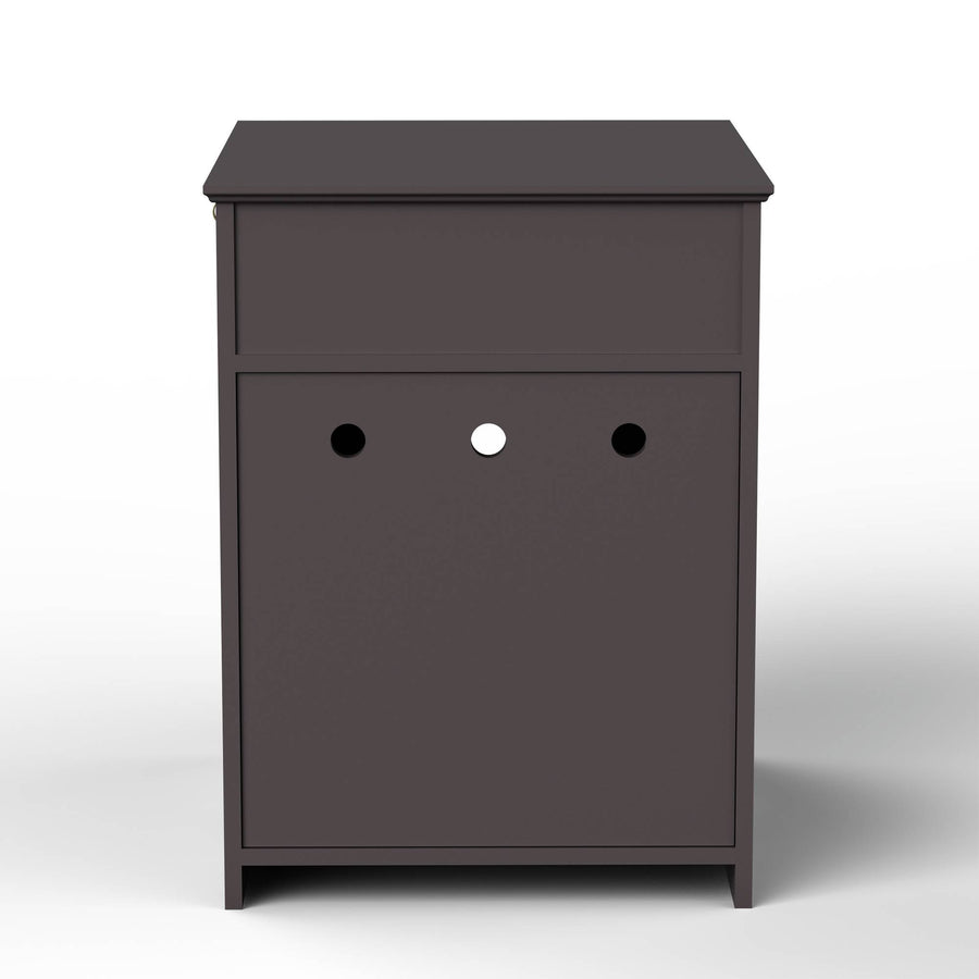 Den Litter Box Cabinet back panel with three round holes