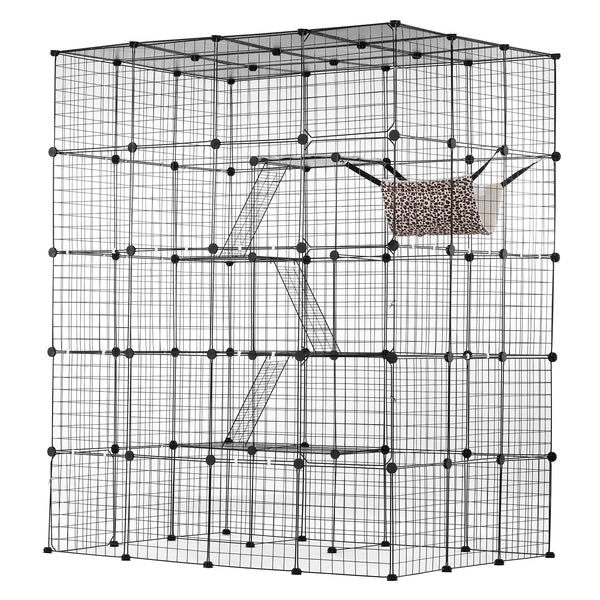 Loft 4-tier black wire cat enclosure, full view