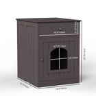 Den Litter Box Cabinet dimensions, 18.9 by 20.9 by 25 inches with a 7.5 by 8.5 inch entrance and a 16.9 by 5.12 inch drawer