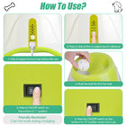 Volley Automatic Ball Launcher steps showing the LED panel, Distance Setting button, on and off switch and top hopper