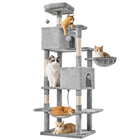 Spire 66-Inch Cat Tree in light grey, full tower with cats on each level