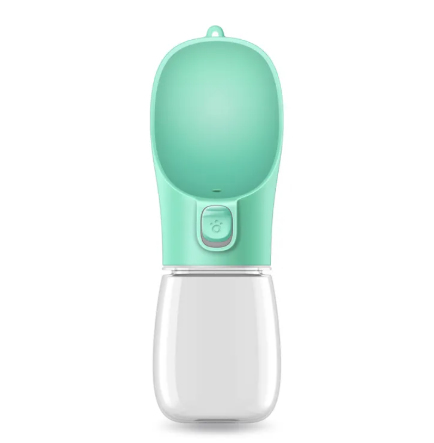Dew Travel Water Bottle in mint green with fold-out drinking cup lid and paw-print button
